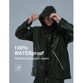 TOWN&FIELD Rain Suits for Fishing Waterproof Rain Gear for Men Women Heavy Duty Rain Coat Jacket with Pants/Overalls(Dark Green,L)
