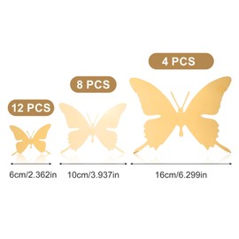 24pcs Metal Gold Butterfly Decorations,3D Butterfly Wall Decor,Flying Butterflies Wall Stickers Party Decorations with Hot Melt Adhesive for Bedroom,Ceiling,Living Room,Window,2.36",3.94",5.9"
