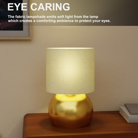 TGBSHINE Set of 2 Small Gold Spherical Base Bedside Table Lamp with Textured Linen Shade (Bulb Included)