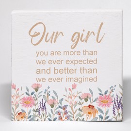 Yorhifa Baby Girl Nursery Decor Wood Box Sign, Nursery Decor for Girls, Baby Girls Room Decor, Baby Shower Gifts for Girls, Our Girl You are More than We Ever Expected Wooden Box Block Sign for Girls Room Nursery Shelf Decor