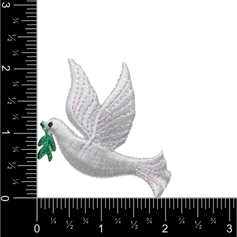 White Peace Dove Left Facing Embroidered Iron on Patch
