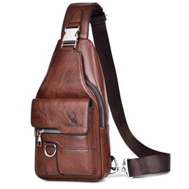 ANPTER Sling Bag for Men Crossbody Chest Bag,PU leather Over the Shoulder Purse Casual Cross Body Sling Backpack for Travel Hiking Cycling(Sling Bag for Dark Brown)