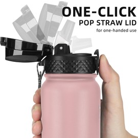 Fanhaw 20 Oz Stainless Steel Insulated Sports Water Bottles with Straw for Kids, Men and Women (Pink)