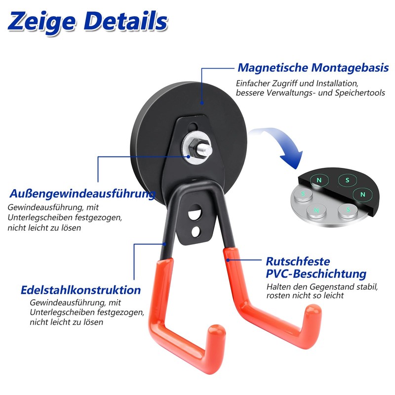 Keukenket 88 mm Strong Magnetic Hooks, Double Hooks, Magnetic Base