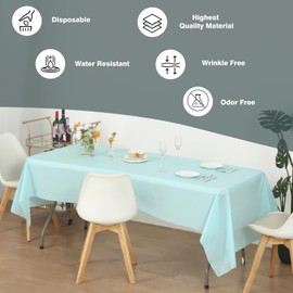 Evershine 6 Pack 54 x 108 Inch Plastic Table Cover, Aqua Rectangle Disposable Table Covers Plastic Tablecloth