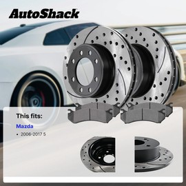 AutoShack Front Vented & Rear Solid Drilled & Slotted E-Coated Brake Rotors + Ceramic Pads 12-PC Brake Kit Replacement for 2012-2017 Mazda 5 2006-2010 Mazda 5 ShadowGuard