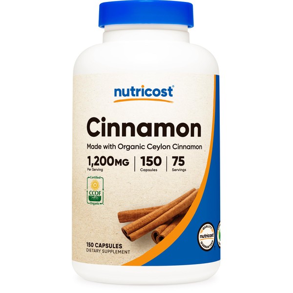 Nutricost Organic Cinnamon (Ceylon Cinnamon) 1,200mg Serving, 150 Capsules - Gluten Free, Non-GMO