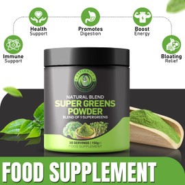 Replenify Natural Blend Super Greens Powder, 30 Servings, 9 superfood Ingredients