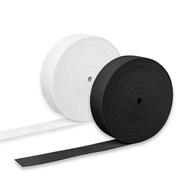 Elastic Bands for Sewing, 2 Rolls 5.5 m Flat Waistband, Elastic for Sewing, Thick Elastic Stretch Bands, DIY Sewing, Craft Accessories, Medium, Black/White (6 Meters per Roll) (Pack of 2)