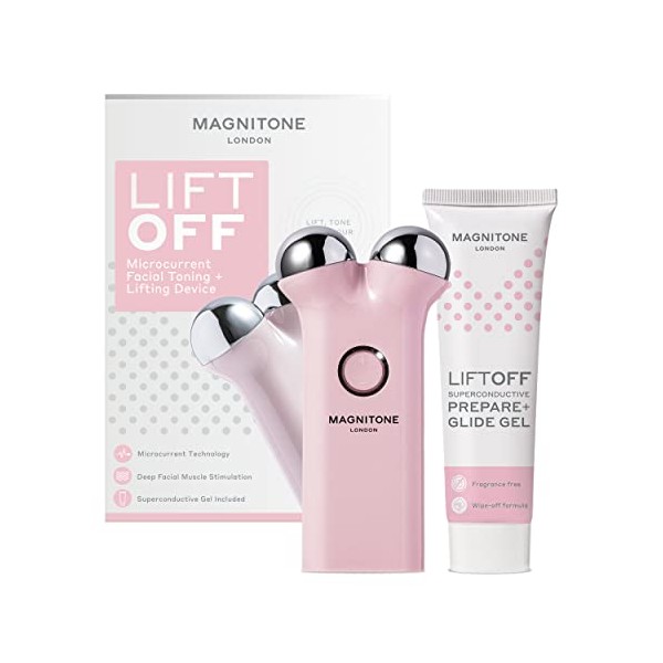MAGNITONE Lift Off Microcurrent Facial Toning Device, Pink, USB Rechargeable, with Prepare + Glide Superconductive Gel 60ml At home face lift (Pink)