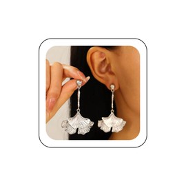 Wendalern Vintage Ginkgo Leaf Earrings Long Leaf Dangle Earrings Boho Flower Petal Drop Earrings Gold Geometric Statement Earring Jewellery for Women, Zinc, No Gemstone