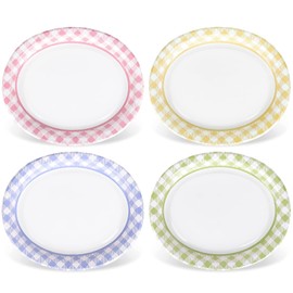 FYSUIMU 40 Pcs Pastel Gingham Oval Paper Plates Colorful Checkered Disposable Plates 12 x 10 Inch Plaid Tableware Plates for Easter Spring Wedding Party Supplies