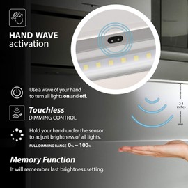EShine White Finish 3 Extra Long 20 inch Panels LED Dimmable Under Cabinet Lighting Kit, Hand Wave Activated - Touchless Dimming Control, Warm White