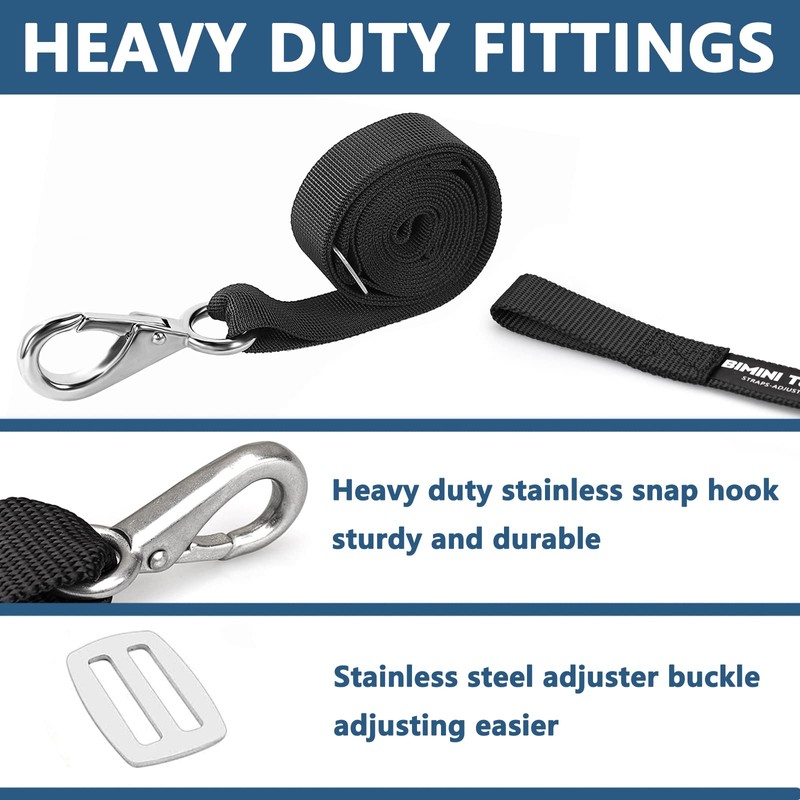 One Hooks Adjustable Bimini Boat Top Straps,38"~70"Marine Awning Webbing Straps,with