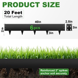 Metal Landscape Edging 6" H X 40" L, 6 Pack Black Bendable Steel Garden Edging Border,Heavy Duty Metal Edging for Landscaping Yard Lawn and Flower Bed Border(20 Ft)