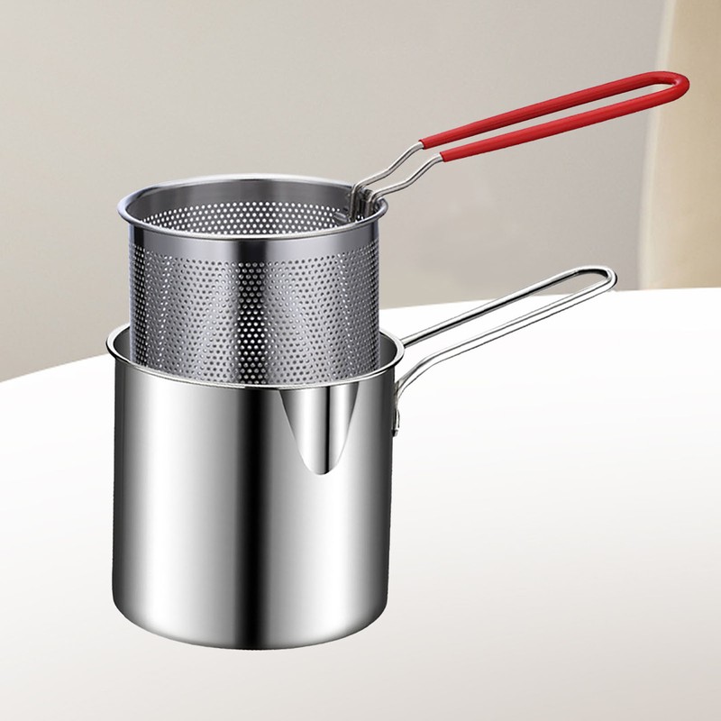 Stainless Steel Deep Fryer Pan Durable Portable Mini Long Handle