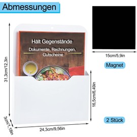 Magnetic File Holder, 2 Pack Magnetic Paper Holder for Refrigerator, Magnetic Paper Holder Document Holder, File Cabinets and Fridge, Office Supplies Storage A4 Papers Letter Holder, White