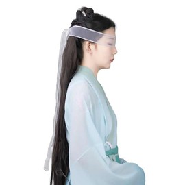 Sheer Blindfold Ribbon Eye Mask Chiffon Hanfu Hair Band Chinese Ancient Costume Accessories (White)