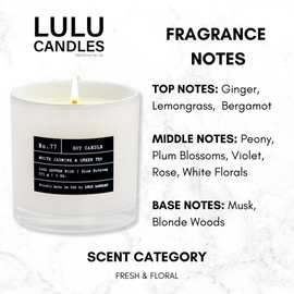 Lulu Candles | White Jasmine & Green Tea | Luxury Scented Soy Jar Candle | Hand Poured in The USA | Highly Scented & Long Lasting (9 Oz.)