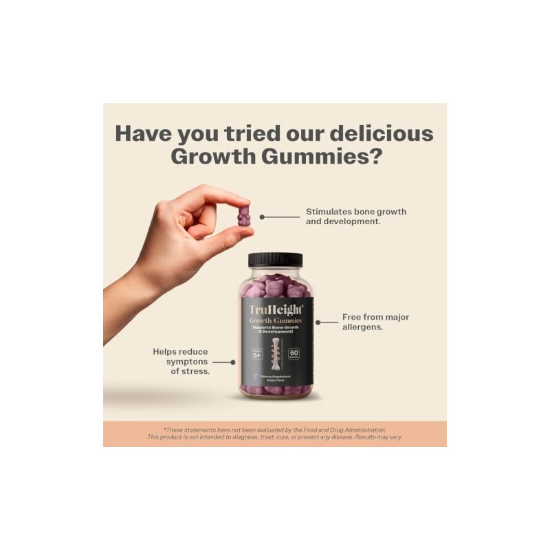 TruHeight Growth Gummies for Natural Growth | Ages 5+ Grape,