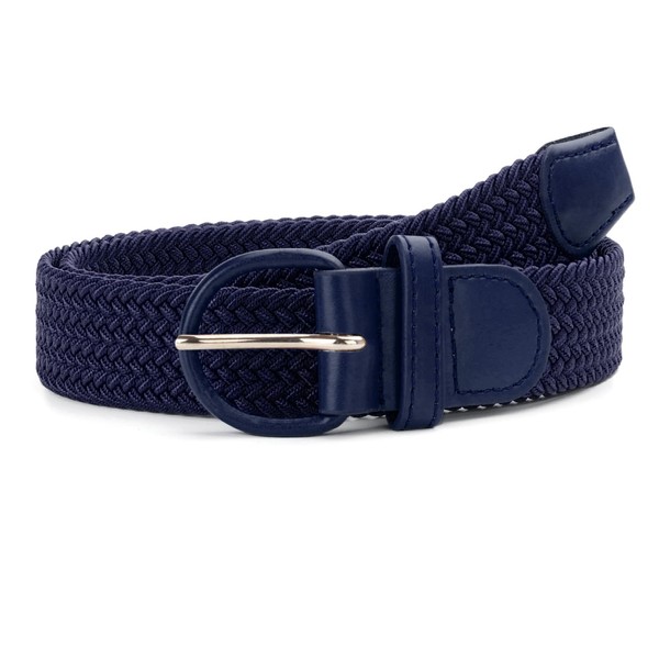 XMQBIEE Women Braided Woven Elastic Stretch Casual Belts, Navy Blue