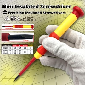 WEDO Insulated Precision Slotted Screwdriver, Magnetic Tip Mini Electrician Screwdriver, VDE 1000V, Size 2.5×152mm, IEC 60900