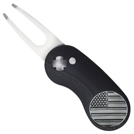 Full Metal Markers Golf Divot Repair Tool and Unique Metal Ball Marker, Premium Golf Ball Pitch Mark Repair Tool for Green and Putting Surface Repair, Golf Accessory (Black + American Flag)