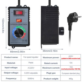 Vmxlso Speed Regulator 230 V, SCR Voltage Regulator, AC 220 V 10 A Peak Power 4000 W, Speed Controller Motor Use, with Overload Protection, Voltage Regulator 230 V for Angle Grinder Blower Hand Drill
