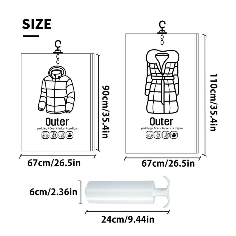 Clothes Compression Bag, Hangable, Vacuum Type, Set of 5, Includes