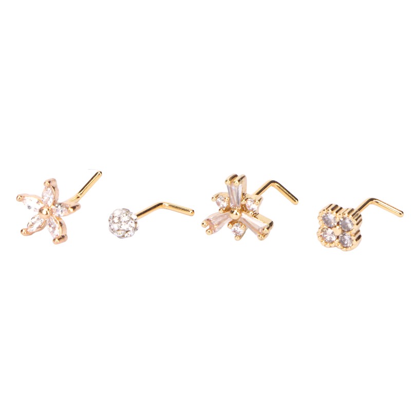 9pcs Nose Studs Set Golden Stainless Steel L Shape Shiny