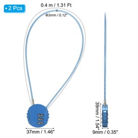 PATIKIL 2 Pack 3 Digit Combination Lock,Round Helmet Padlock Cable Lock Gym Locker Lock with 1.31Ft Flexible Security Steel Lock Wire for Bike Locker Travel Luggage, Blue