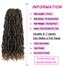 FFDDear 18Inch Soft Locs Crochet Hair 7 Packs Pre looped Crochet Hair Black Synthetic Hair Extensions Fluffy Twist Dreadlocks Hair for Women (18inch, 1B)