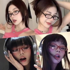 BOBUXLIIN Rectangle Fake Glasses Blue Light Office-siren Glasses for Women Glasses Frame Non Prescription Fashion Accessories