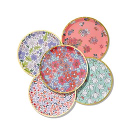 Coterie Full Bloom Floral Paper Plates (Set of 10) - Disposable 7.25" Small Spring Plates for Tea Party, Bridal Shower, Garden Baby Shower Decorations | 2 of Each Design