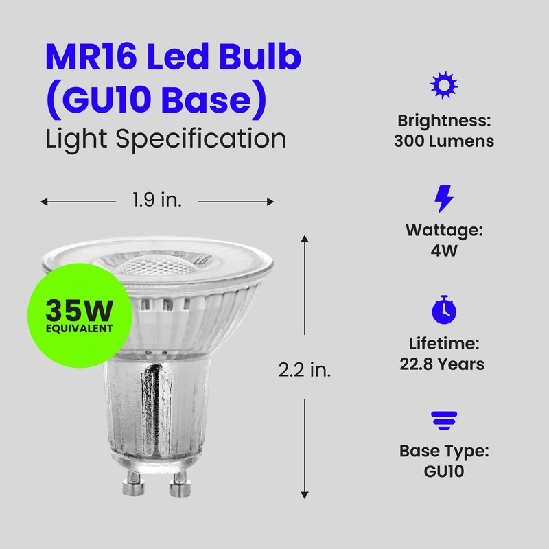 Feit Electric MR16 GU10 LED Bulbs, 50W Equivalent, Dimmable, 3000k