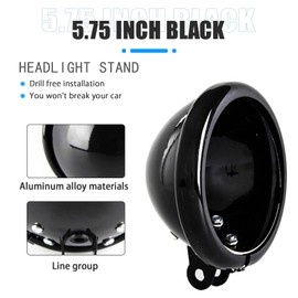 5 3/4" 5.75 inch Led Headlight Housing Bucket Compatible with Harley Davidson Motorcycle