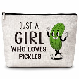 Eyouyeqi Funny Pickles Makeup Bag, Just A Girl Who Loves Pickles Cosmetic Bags, Food Cucumber Makeup Zipper Pouch Bag, Pickle Lover Inspired Gift, Birthday Gift For Women Girls, 20