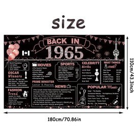 DARUNAXY 60th Birthday Rose Gold Party Decoration, Canada Back in 1965 Banner for Women 60 Years Old Birthday Background CA Vintage 1965 Poster Backdrop for Girls 60th Class Reunion Party Supplies