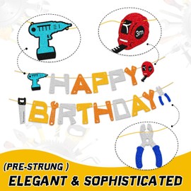 Confetti! Tools Birthday Banner – Drill, Tape Measure, Handsaw, Plier, Wrench, Toolbox, Hammer, Mechanic, Screwdrivers Themed Happy Birthday Party Decorations – Perfect for Kids & Friends' Parties