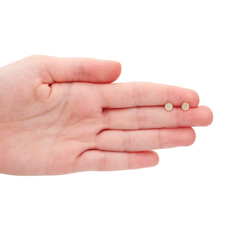 14K Yellow Gold Cubic Zirconia Tiny Round Dot Mini Disk