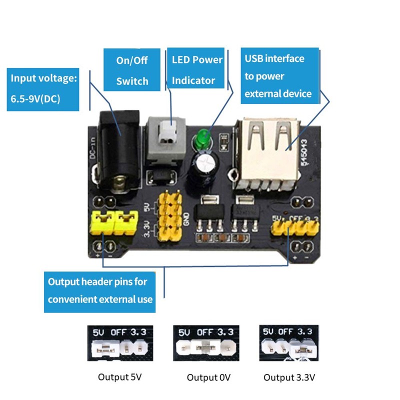Testeronics 7 in 1 Breadboard Power Module Kit for Arduino