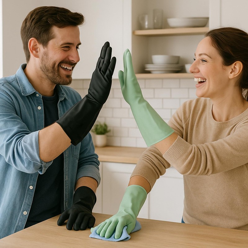 Petacffe Rubber Dishwashing Gloves for Kitchen 4 Pairs Cleaning Household