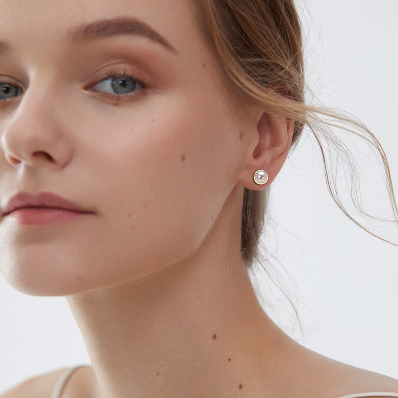 Sterling Silver Pearl Stud Earrings for Women Girls, Handpicked Freshwater