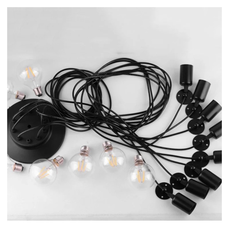 Stock 6-Light Spider Adjustable Pendant Light Black Industrial Hanging Ceiling