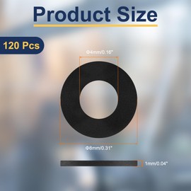 QUARKZMAN 120pcs M4 Nylon Flat Gaskets 4mm ID 8mm OD 1mm Thick Washers Plastic Sheet Gasket Fastener Sealing Spacer Sealing Ring, Black