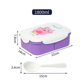 JIDODO Bento Box - Fiambrera para adultos con 3 compartimentos, fiambrera para niños, caja de almuerzo bento ideal a prueba de fugas, sin BPAs Bento Box para niños, caja de almuerzo apta para microondas (1.8 L, monstruo morado-rosa)