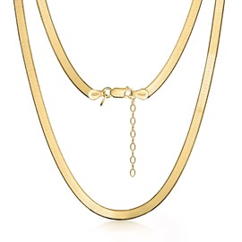 Amberta Women's 925 Sterling Silver Flat Snake Chain: 18K Gold Plated 4.5 mm 41 cm/16.5 inch