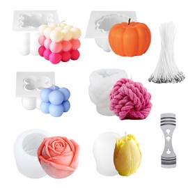 JDH 6 moldes de silicona para velas, moldes de bolas de hilo, moldes de silicona rosa 3D, molde de pastel para hornear jabón y decoración del hogar, velas perfumadas DIY