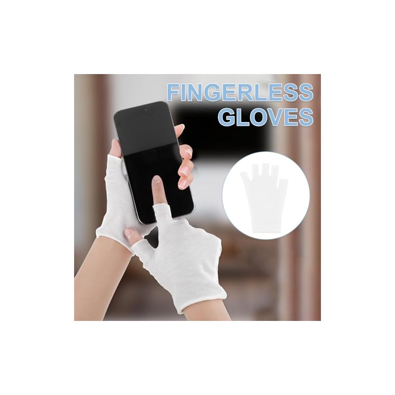 12 pares de guantes humectantes blancos sin dedos, guantes de