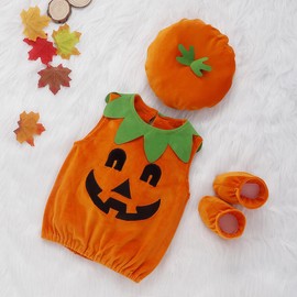 New King Halloween Costume, Children, Pumpkin, Cosplay, Costume, Girls, Boys, Pumpkin, Kids' Costume, Hat, Kigurumi Set, Cute Pumpkin Costume, Suitable for Height 31.5 inches (80 cm), 35.4 inches (90